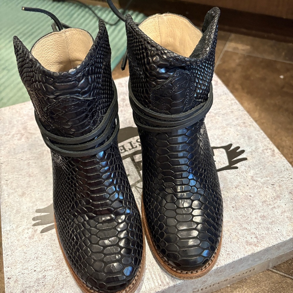 Freebird by Steven Casey Black Snakeskin Ankle Boots